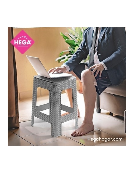 TABURETE RATTAN LINE 45,5CM. GRIS