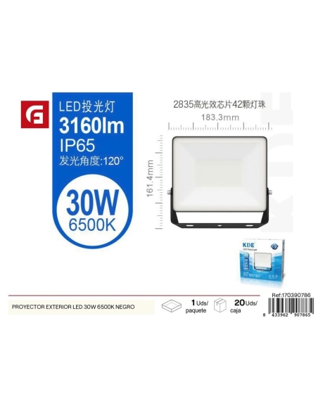 FOCO LED 30W 6500K EXTERIOR NEGRO (KDE)