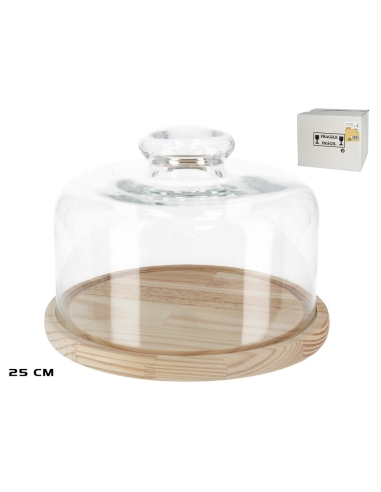 QUESERA CRISTAL 25CM BASE MADERA