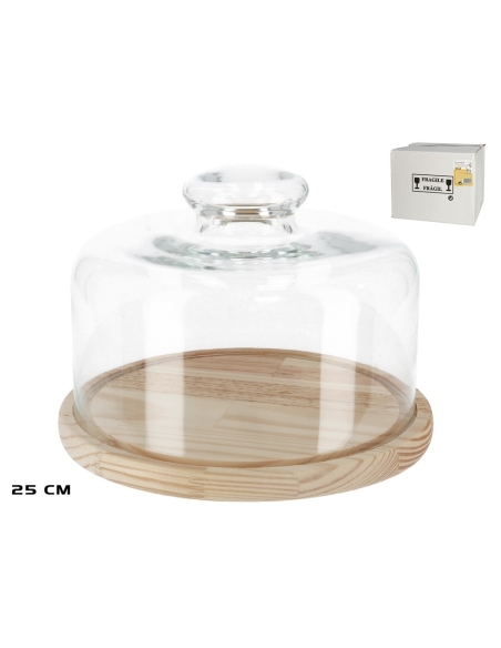 QUESERA CRISTAL 25CM BASE MADERA